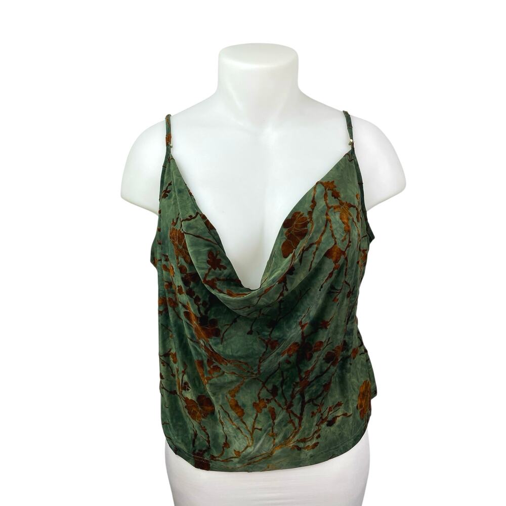 Cider Women's Green Tie Dye Floral Cowl Neck Sleeveless Cami Camisole Tank 4XL
